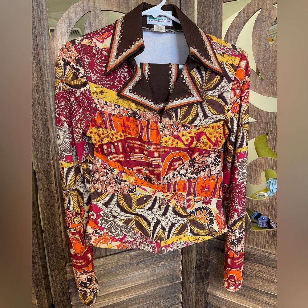 Bohemian Day Shirt Western Custom Show Top/Jacket with Gold & Rhinestone Collar